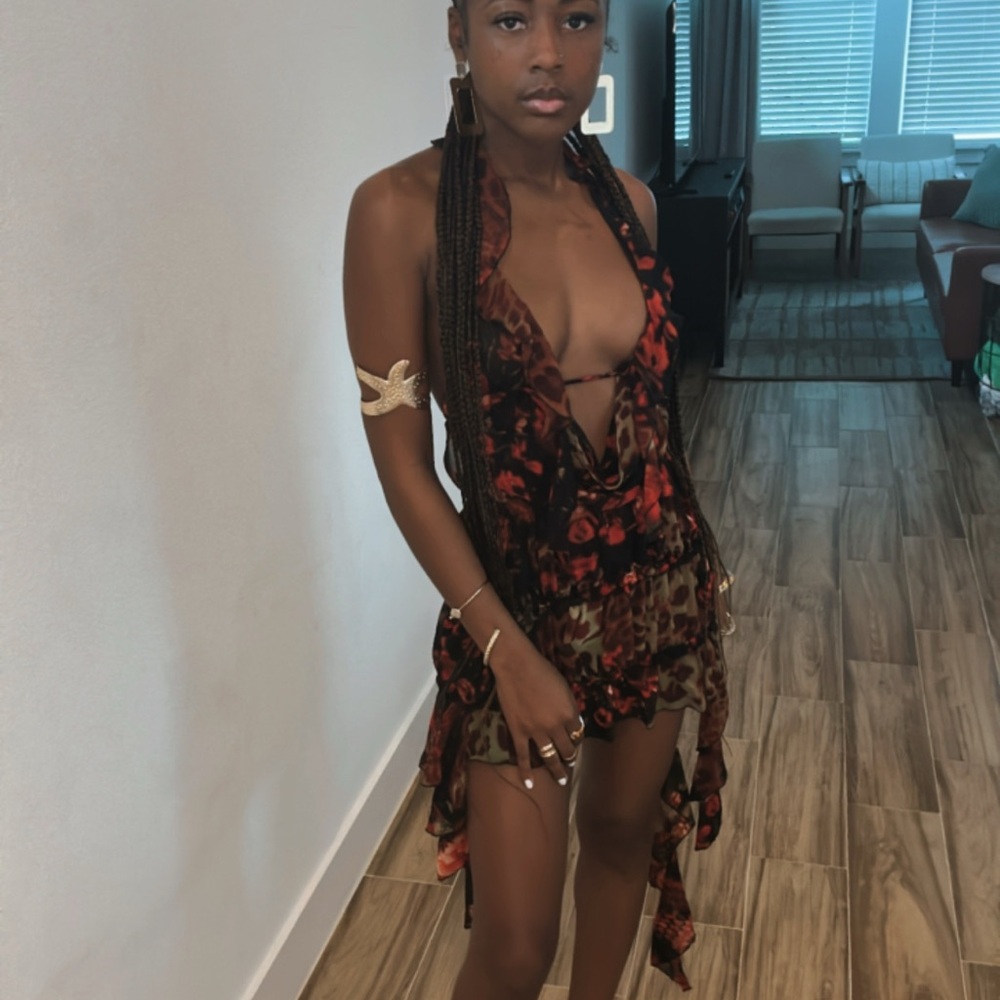 Multi Leopard Printed Chiffon Frill Bodycon Dress